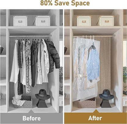 Hanging Vacuum Storage Bags, GQC 4 PCS Space-saving Vacuum Bag for Clothes, Suits, Dresses, Coats or Jackets