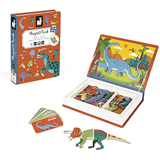 Janod - Magneti'Book Dinosaurs - 50-part educational magnetic game Teaches fine motor skills and imagination - FSC Certified - Suitable for ages 3 and up - J02590, Yellow(gelb)