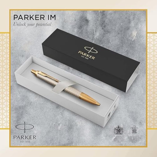 Parker IM Ballpoint Pen | Premium Warm Silver | Medium Point Blue Ink | Gift Box