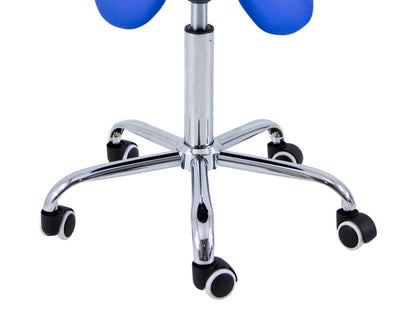 QUIRUMED Pony Stool 5 Wheels, Chrome Base, Black, Upholstered in Leatherette, Height Adjustable, Lightweight, Ergonomic Design, Rotary, Up to 150 kg