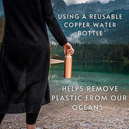 Kosdeg Hammered Copper Water Bottle 1 Liter / 34 Oz Extra Large - an Ayurvedic Pure Copper Vessel - Drink More Water, Lower Your Sugar Intake and Enjoy The Health Benefits Immediately