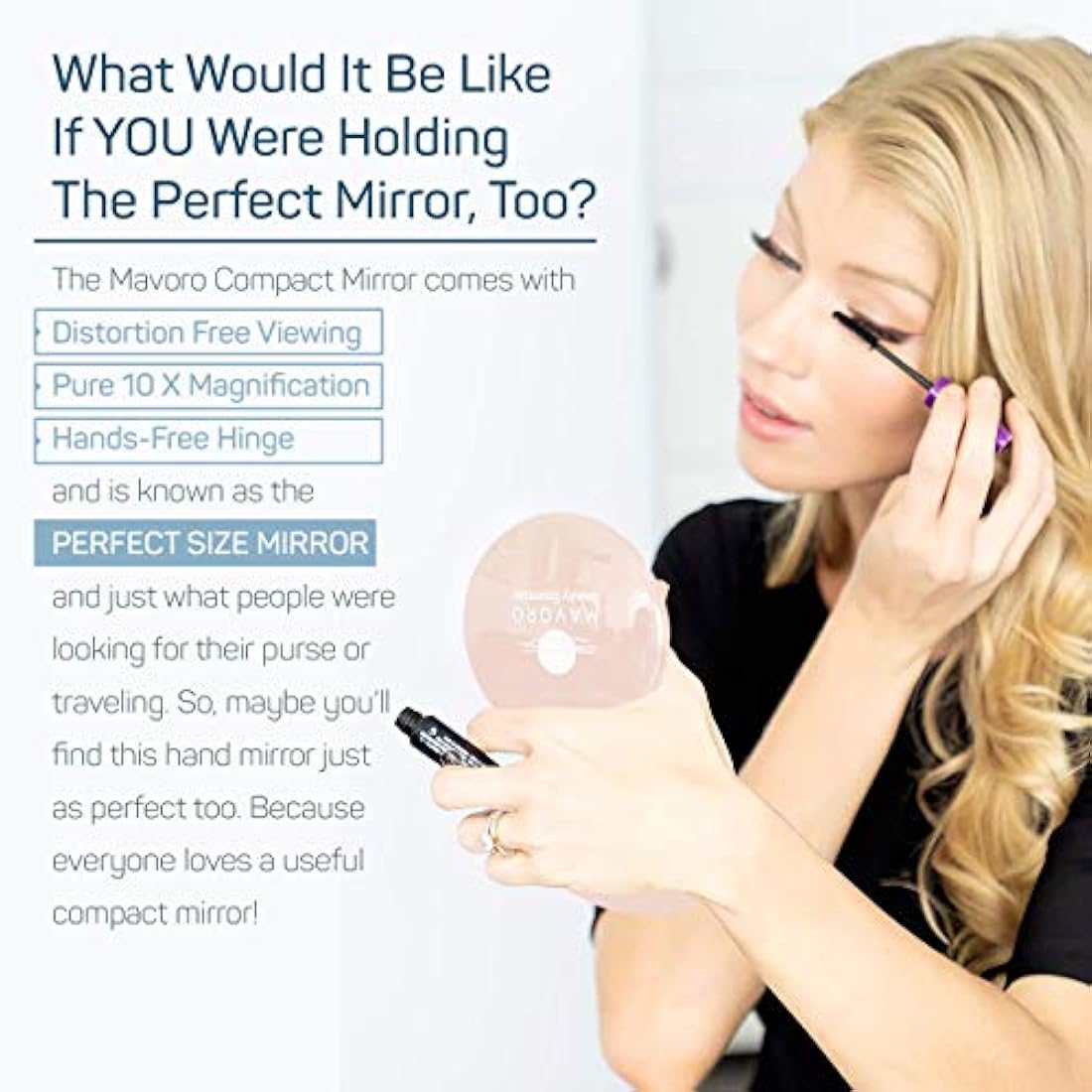 Magnifying Compact Mirror for Purses, 1x/10x Magnification – Double Sided Travel Makeup Mirror, 4 Inch Small Pocket or Purse Mirror. Distortion Free Folding Portable Compact Mirrors (Millennial Pink)