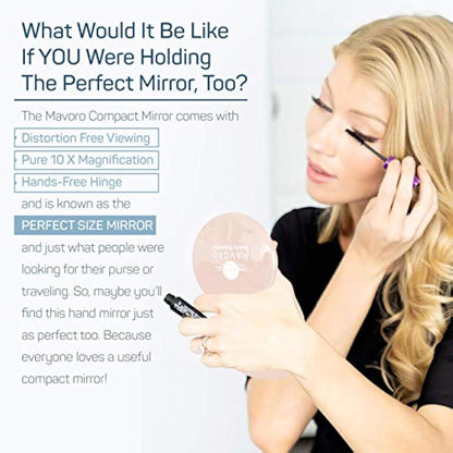 Magnifying Compact Mirror for Purses, 1x/10x Magnification – Double Sided Travel Makeup Mirror, 4 Inch Small Pocket or Purse Mirror. Distortion Free Folding Portable Compact Mirrors (Millennial Pink)