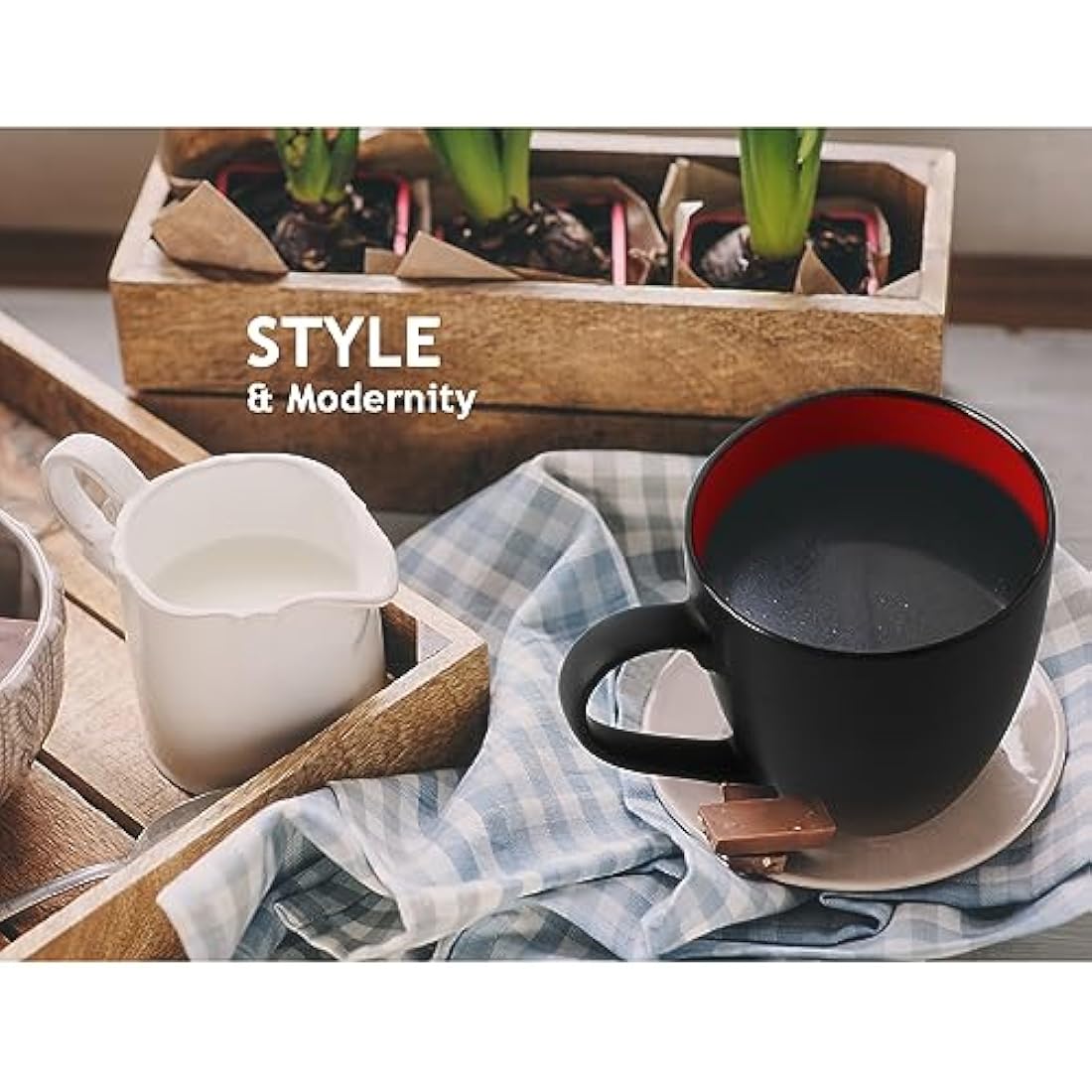 MIAMIO - 6 x 350 ml Stoneware Coffee Mug/Cup Set - Le Papillon Collection (Red)