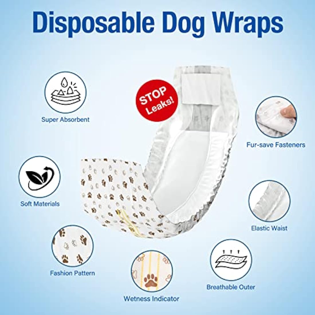 Pet Soft Disposable Male Dog Wraps 20 Counts - Dog Nappies Male, Super Absorbent Puppy Dog Diapers Incontinence Nappy Wraps with Wetness Indicator (XS-20 Count)