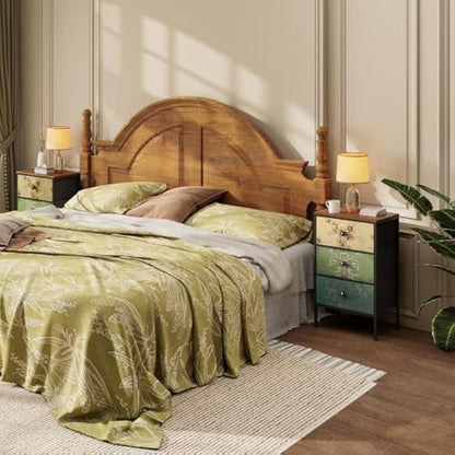 LYNCOHOME Bedside Tables Set of 2,Nightstand with 3 Drawers,Fabric Storage Cabinet Drawers,Furniture Sets for Bedroom,LivingRoom,Nursery,2 Pack