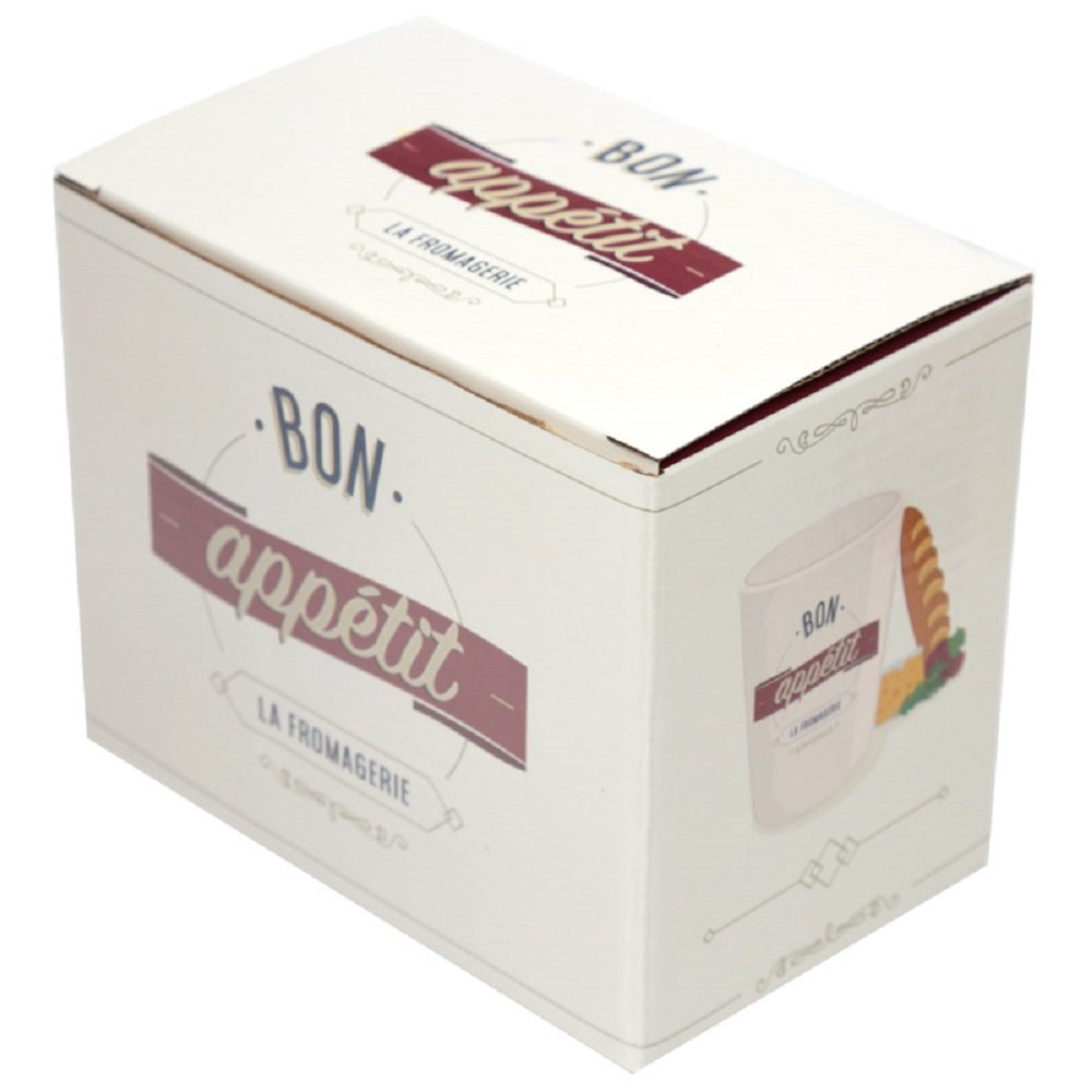Ceramic Tea or Coffee Mug with Baguette Shaped Handle, Bon Appetit Slogan. Comes in a Gift Box