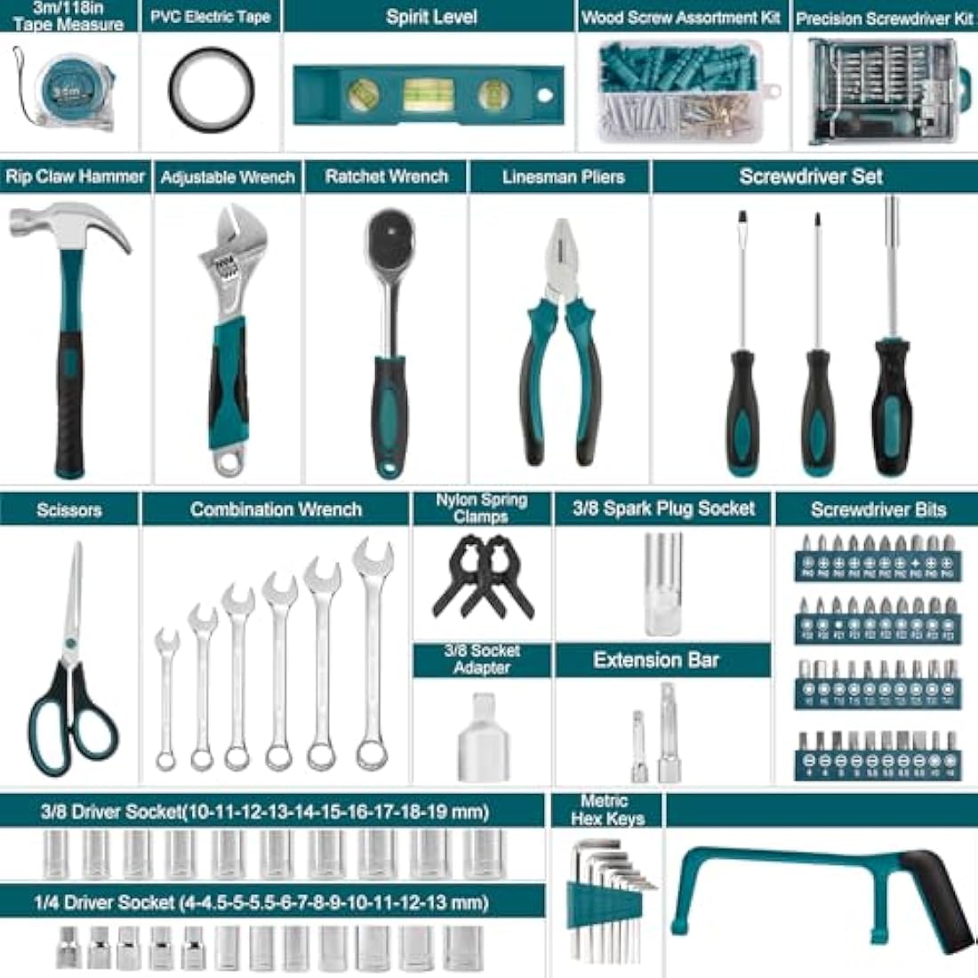 Sundpey Home Tool Kit 257PCs - Portable Complete General Household Essentials Repair Hand DIY Tool Set - All Purpose Tools for Men Women & Handyman & College Students & Beginner with Storage Case