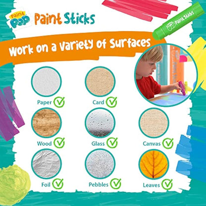 Paint Pop Paint Sticks For Kids - 30 Pack Assorted Colours & Giant Storage Tube - Twist & Paint, Mess-Free, Fast Drying Action, Easy Clean Up, Vibrant Colours, Multi-Surface,0.5 Liters