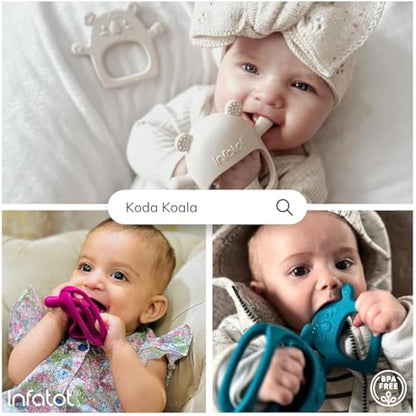 Infatot® Teething Toys for Baby Gifts – 2-Pack Koda Koala Teether Mitten Glove, Soothing Hand Teethers for Infants, Baby Toys 0-6 Months and Up, Newborn Essentials for Teething Relief, Bright Pink
