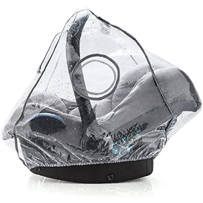 ZAMBOO Universal Car Seat Rain Cover with Quick-Access Window (to fit Maxi COSI/Cybex/Graco/Joie/Nuna e.g.) - Baby Car Seat Rain Cover, Dual Side Ventilation, Handle Opening - Grey