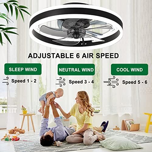 OMGPFR LED Ceiling Fan with Lights, Reversible Remote, 6 Speeds Modern Bedroom Fan Light, Quiet Dimmable Small Ceiling Light for Living Room, Gold 50CM