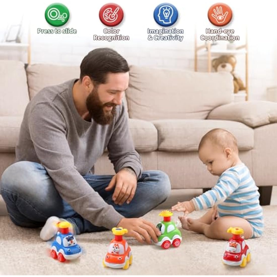 AmyBenton Baby Toy Cars for 1 2 Year Olds, 4PCS Press & Go Toy Car, Gifts for Baby Boys 1 2 Years Old