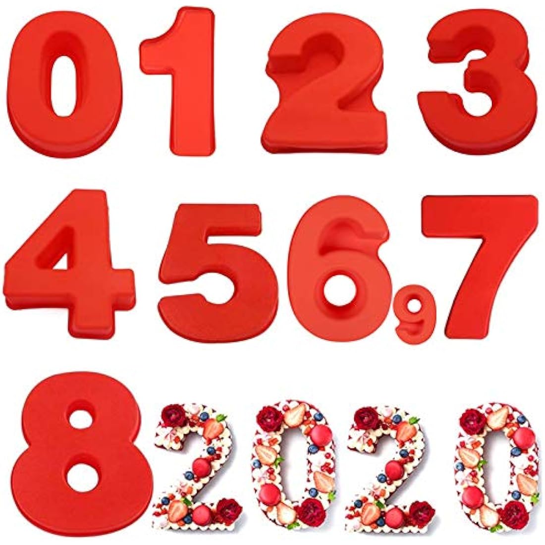 10 Inch 9 Pieces Large Size Number Moulds Baking Forms Silicone Cake Pan Number Cake Molds Tins 25.4cm