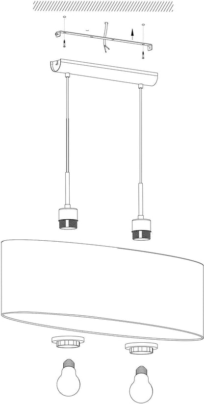 Eglo Pasteri Fabric Pendant Light, Steel and Fabric Oval Hanging Light Coloured in Matt Nickel and Grey, E27 Socket, L: 75 cm/29.5 inches