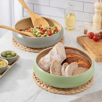 Dehaus® Large Stylish Bamboo Fruit Bowl - 30cm, Black - Wooden Salad Serving Bowl - Fruit Basket for Kitchen or Bread Basket - Table Centrepiece Decoration - Home & Kitchen Tableware Accessories