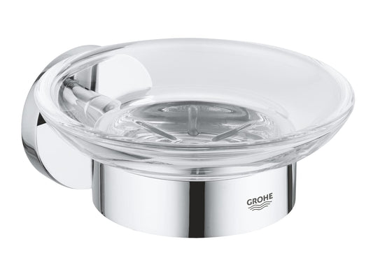GROHE Start QuickFix Soap Dish with Holder (Metal and Glass, Concealed Fastening, Including Screws and Dowels, Extra Easy to Fit with GROHE