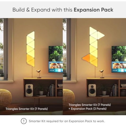 Nanoleaf Shapes Triangle Expansion Pack, 3 Additional Smart Light Panels LED RGBW - Modular Wi-Fi Colour Changing Wall Lights, Works with Alexa Google Assistant Apple Homekit, for Room Decor & Gaming