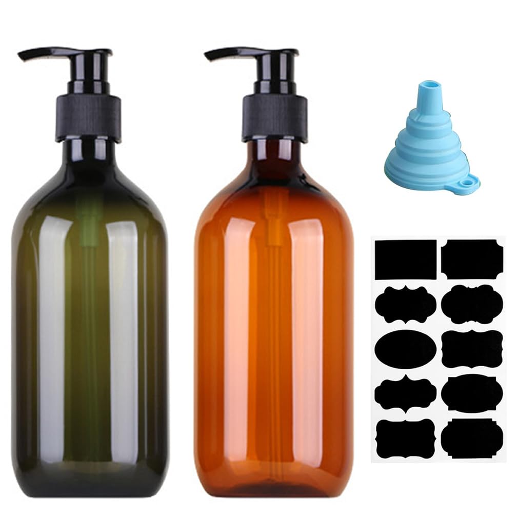2 Pack Amber Soap Dispenser, 500ML/17oz Refillable Empty Press Pump Bottles, Plastic Liquid Soap Dispenser Storage Holder Container for Lotions