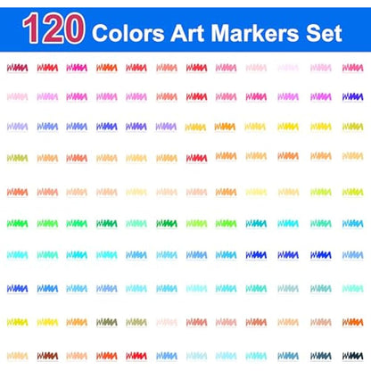 Halobios 120 Dual Tip Colouring Pens Brush Pen Felt Tip Pens for Adults Kids Artist Beginner, Dual Tip Brush Marker Pen for Drawing Sketching Adult Colouring Books Bullet Journal Calligraph