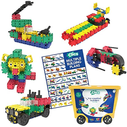 Clics construction toys, 463 building blocks, 97 accessories and stickers, educational kids toys, STEM toys for boys & girls from 3 years, DURABLE TOYS made from RECYCLED PLASTIC