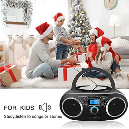 Portable Personal CD Player with FM Radio Stereo Sound, Bluetooth, USB, AUX-IN, Headphone Output, MP3 CDs Compatible, Clear and Full Sound, AC/DC Operated for Home or Outdoor