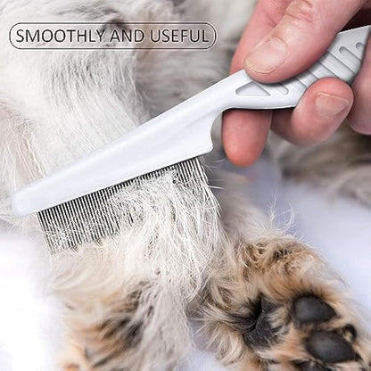AOSEA 6 Pieces Flea Comb for Cats Dogs Lice Combs Fine Tooth Comb Grooming Set Remove Float Hair Tear Marks Tick Removal Tool,White