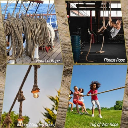 Aoneky Jute Rope - 14/16/20/25/30/40/50mm Heavy Duty Twisted Natural Hemp Rope for Garden, Tug of war, Nautical, Climbing Hammock and DIY Art Ideas for Decorate (40mm /8m)