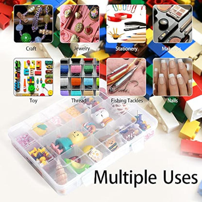LAifu Snack Box With Compartments, 2 PCS Snackle Box Trays with 18 Removable Grids Compartments, Clear Multi Stackable Plastic Organizer Container for Snack, Fruits, Pills, Beads, Bolts and Nuts