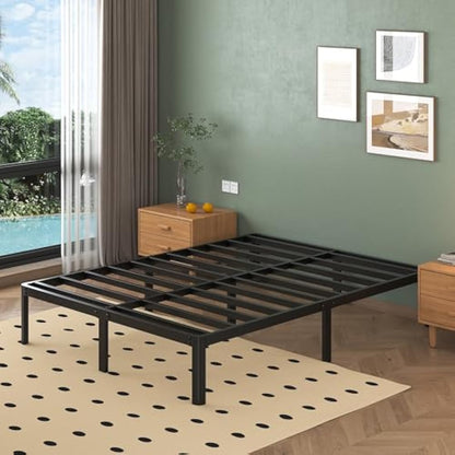 Lutown-Teen Small Double Bed Frame 30.5 cm High with Rounded Corner Legs, Heavy Duty Metal Bed Frame 4ft with Steel Slats Support, Storage Space Underneath, Noise Free, Easy Assembly, Black