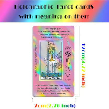 Smoostart Pink Holographic Tarot Cards with Meanings, Tarot Cards Deck with Guidebook for Beginners, Keywords, Element, Planet, Zodiac, Chakra, Yes or No, Musical Pitch, Numerology, Hebrew Alphabet