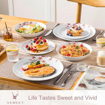 VEWEET Dinner Sets for 6 People, Porcelain Plates and Bowls Set, Dinner Plates, Dessert Plates, Soup Bowls, 18 Pieces, Round, Series Annie