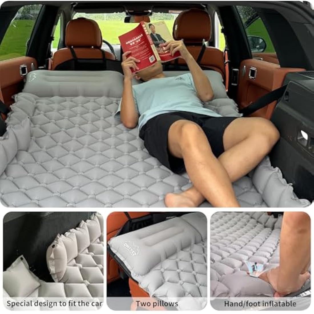 ONTYZZ Car Inflatable Bed Car Mattress SUV Air Mattress 2 Person Airbed for Travelling Camping Mat Self Inflating Sleeping Mats with Foot Pump & Cushion Inflatable Camping Bed 183 * 13 * 7CM