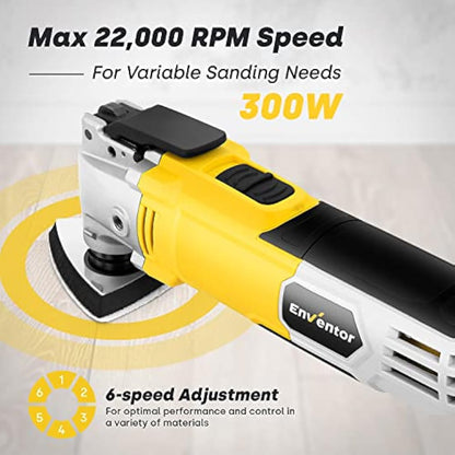 Enventor Oscillating Multi Tools, 300W 15000-22000 OPM Electric Corded Multi Tool, 6 Variable Speeds, 3°Oscillation Angle, Quick-fit Blade Design, with 28pcs Accessories for Cutting, Sanding, Scraping