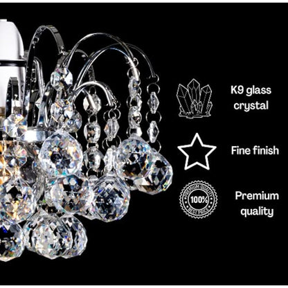 Klass Home K9 Crystal Faceted Oriel Light Shade | Crystal Chandelier | Ceiling Light Shade | Lamp Shade | Chandeliers Ceiling Light | Chrome Finish Pendant Light Shade for Living Room Bedroom Kitchen