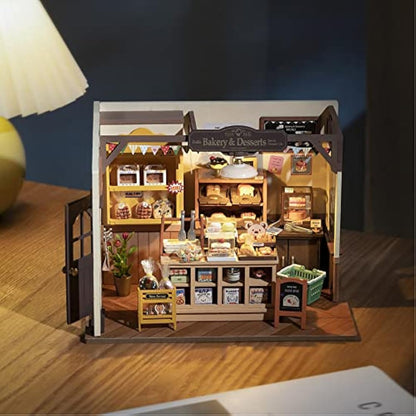 Rolife Dollhouses Becka's Baking House Miniature Wooden Doll House Kit with Furniture Wooden Building Kits with LED Lights for Girls and Women