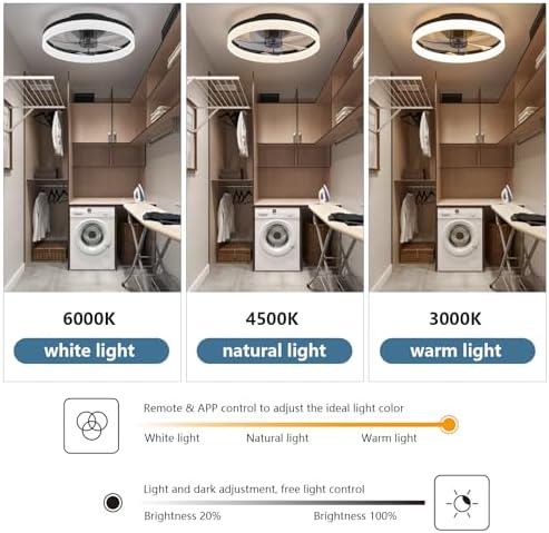 MOSSCO Ceiling Fans with Lights and Remote, LED Dimmable 3 Colour 6 Speeds Reversible Fan Light, Modern Fan Lights Ceiling for Bedroom, Flush Mount Low Profile Ceiling Fan Light Black 50CM