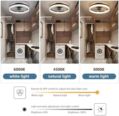 MOSSCO Ceiling Fans with Lights and Remote, LED Dimmable 3 Colour 6 Speeds Reversible Fan Light, Modern Fan Lights Ceiling for Bedroom, Flush Mount Low Profile Ceiling Fan Light Black 50CM