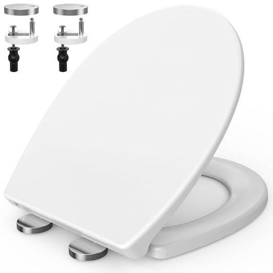 SURFOU Toilet Seat Soft Close Universal Oval, Quick Release Button, Adjustable Hinges, Heavy-Duty Top Fixings, Supports Up to 150kg, Easy DIY