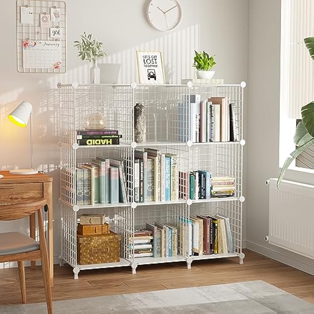 AWTATOS Cube Storage Unit, 9 Cube Wire Storage Shelves, Multifunctional DIY bookcases and Shelving Units Perfect for Office/Livingroom/kitchen/Bathroom, White USCIH09WE