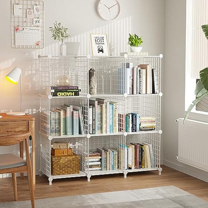 AWTATOS Cube Storage Unit, 9 Cube Wire Storage Shelves, Multifunctional DIY bookcases and Shelving Units Perfect for Office/Livingroom/kitchen/Bathroom, White USCIH09WE