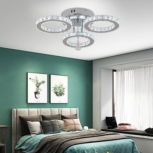 VETRULUS LED Ceiling Light Modern Dimmable with Remote Control Crystal Chandeliers Flush Mount Light Fixture for Living Room Bedroom Kitchen