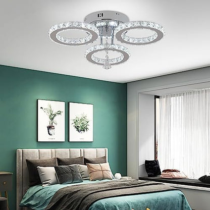 VETRULUS LED Ceiling Light Modern Dimmable with Remote Control Crystal Chandeliers Flush Mount Light Fixture for Living Room Bedroom Kitchen