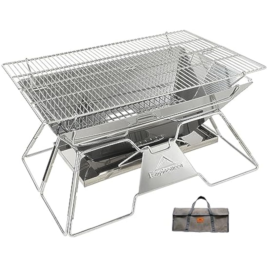 CAMPINGMOON Portable Camping Fire Pit Stainless Steel Foldable Collapsible BBQ Grill Wood Burning Charcoal 20x13-inch with Carrying Bag MT-3