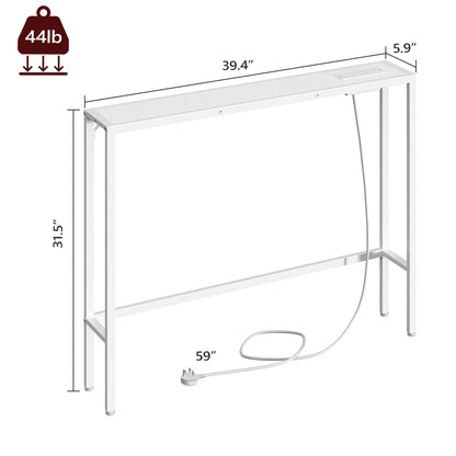 MAHANCRIS 100 cm Console Table, Hallway Table with Power Outlets and USB Port, Narrow Sofa Table, Long Behind Couch, Metal Frame, for Foyer