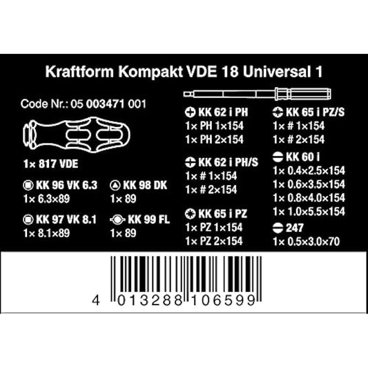 18-piece. VDE Kraftform Kompakt changeover blade set Wera 05 003471 001