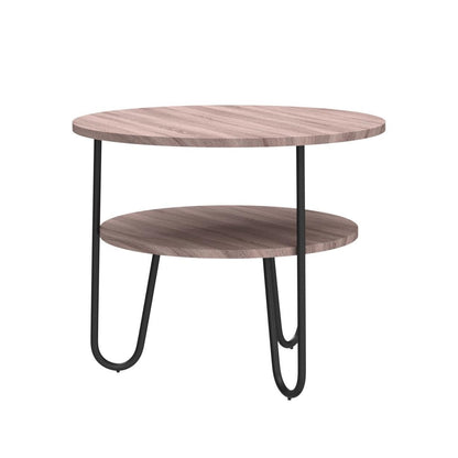 GOLDFAN Round Coffee Table Modern Side Table with 2 Tier Storage Wooden Snack Table Lamp Bedside Sofa Table for Living Room, Natural