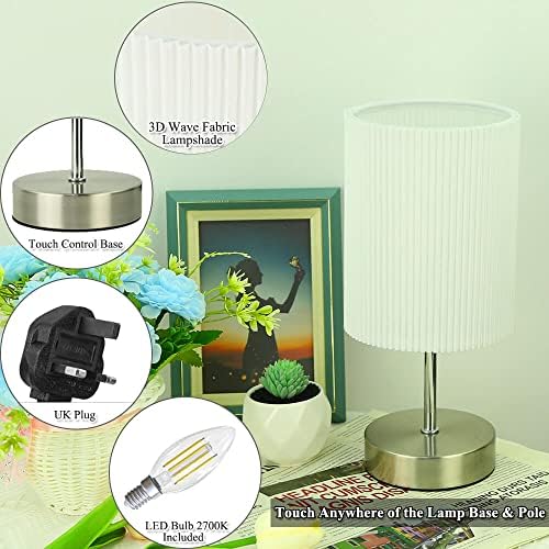 HSLighting Touch Control Bedside Lamps, Table Lamp with Metal Base 3-Way Brightness Changing Dimmable LED Light Bulbs Desk Lamp Night Light for Bedroom Living Room (Metal Base-Silver-2pack)