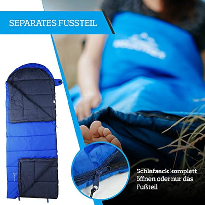 MOUNTREX® Sleeping Bag for Camping & Outdoor - Blanket Sleeping Bag (205 x 75 cm) - 3 Seasons - Lightweight, Warm & Soft (1.6 kg) - Adults, Men and Women - Can be Connected (Zip - Right, Blue)