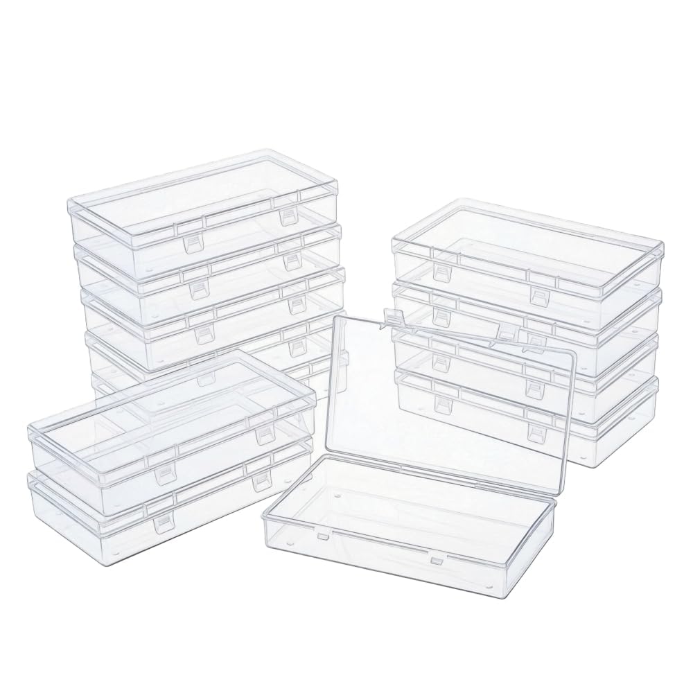 LJY 12 Pack Plastic Storage Boxes with Lids 15.5 x 8.5 x 3 cm, Clear